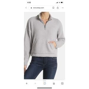 RDI Women’s NWOT Half Zip Pullover Fuzzy Long Sleeve Kangaroo Pocket Gray Large